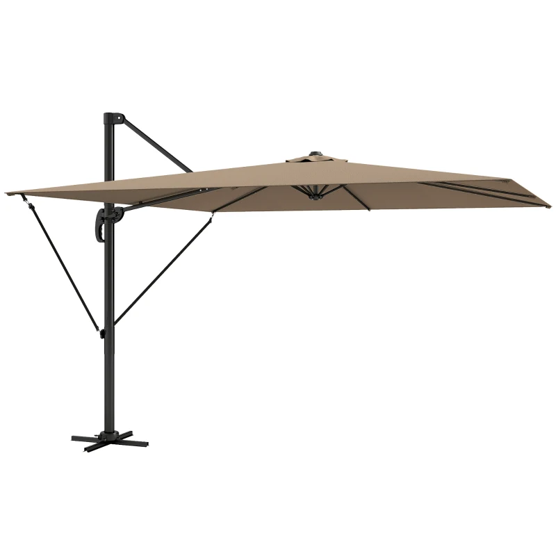 Outsunny Parasol déporté 2,9x2,9 m en aluminium avec manivelle inclinaison réglable rotation 360° base croisée et housse kaki