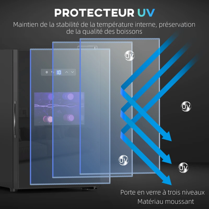 HOMCOM Cava de vino, 15 botellas, 39L, Refrigerador para bebidas, iluminación LED, temperatura regulable 8-18℃