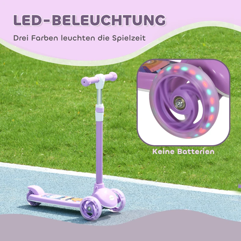 AIYAPLAY Kinderroller, LED-Räder, sanfte Fahrt, anpassbare Höhe, Kunststoff, Stahl, Lila
