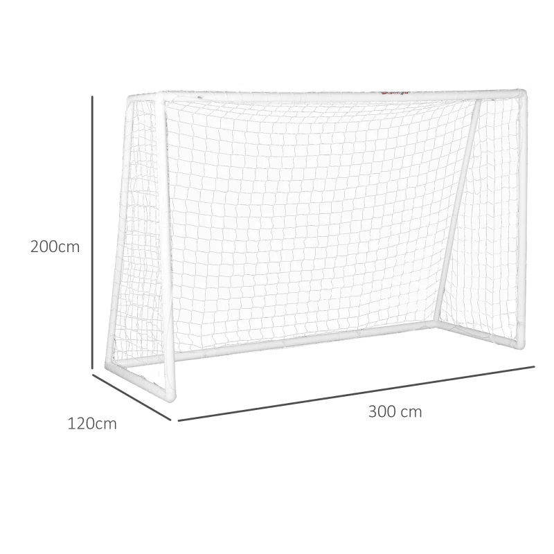 SPORTNOW Portería de fútbol, jaula de fútbol, portería de entrenamiento en PVC - estacas incluidas - dim. 300L x 120l x 200H cm blanco