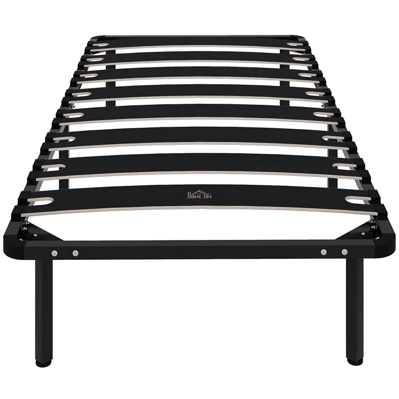 HOMCOM Cadre de lit 90 x 190 cm, lit simple avec sommier à lattes en bois massif et pied, avec rangement au-dessous, noir