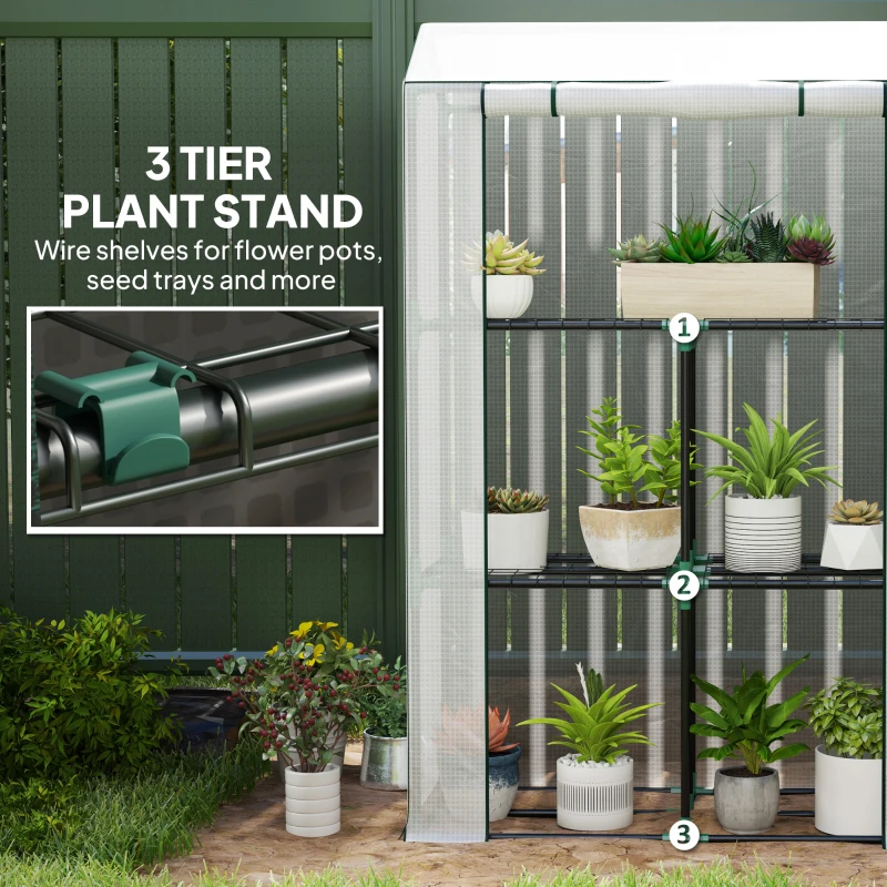 Outsunny 40 x 100cm Three Shelf Steel Frame Greenhouse - White