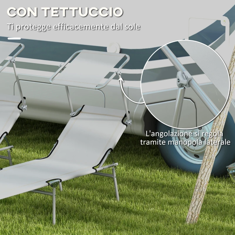 Outsunny Set 2 Sdraio da Giardino Pieghevoli con Tettuccio Regolabile, in Tessuto Oxford e Metallo, 187x58x36 cm, Grigio Chiaro