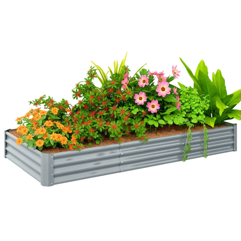 Outsunny 240 x 120cm Galvanised Steel Open Planter - Silver