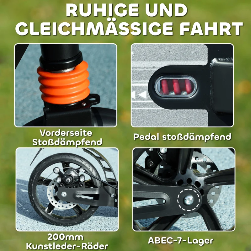 AIYAPLAY Roller Kinder Scooter mit verstellbaren Griffen klappbarer Kinderroller für Kinder 6-12 Jahre 94 x 36 x 88-103cm Schwarz