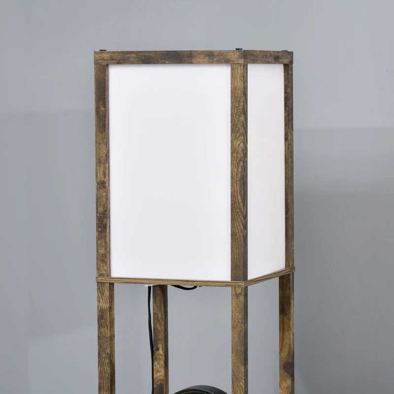 HOMCOM Stehlampe mit Regalen, Stehleuchte, Holz, 26 x 26 x 160 cm, für Wohn-/Schlafzimmer (Ohne Glühbirne)(m-10)