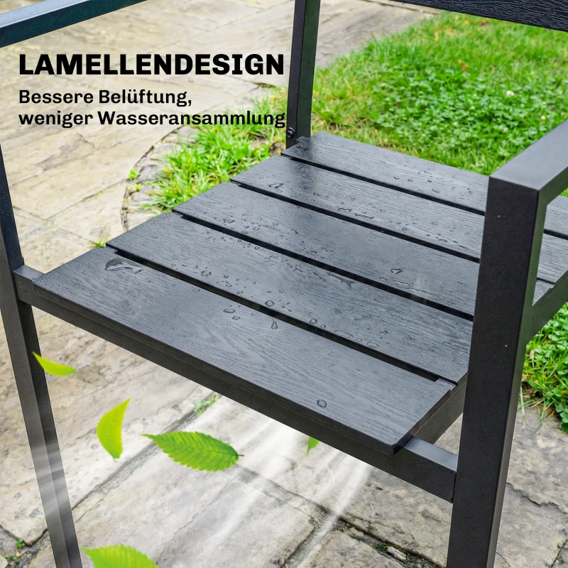 Outsunny Gartenstühle 4er Set Stapelbare Terrassenstühle mit Lamelldesign Armlehnen 52 x 51 x 90 cm Schwarz