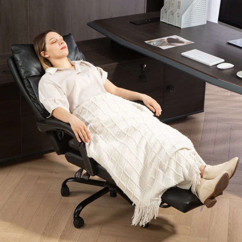 HOMCOM Silla de Escritorio de Altura Regulable y Reclinable hasta 135°, en Piel PU Negra, 65x76x113-121 cm