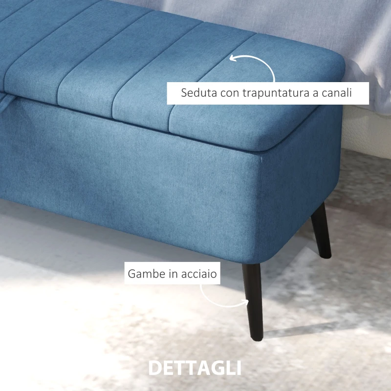 HOMCOM Panca Contenitore Pouf Poggiapiedi Imbottito, 102x40x44 cm, Blu Scuro