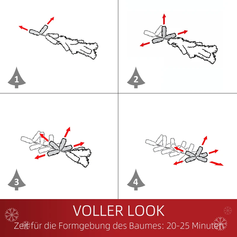HOMCOM Künstlicher Weihnachtsbaum 180 cm Kieferbaum künstlich mit 59 Zapfen, Schnee, 1111 Spitzen für drinnen