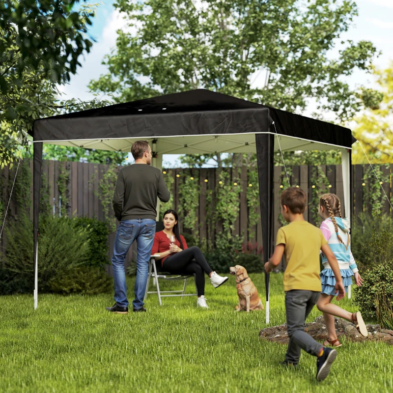 Outsunny Gazebo 3x3 m para 6-9 Personas de Altura Regulable con Orificios de Drenaje, en Metal y Tejido Oxford Negro