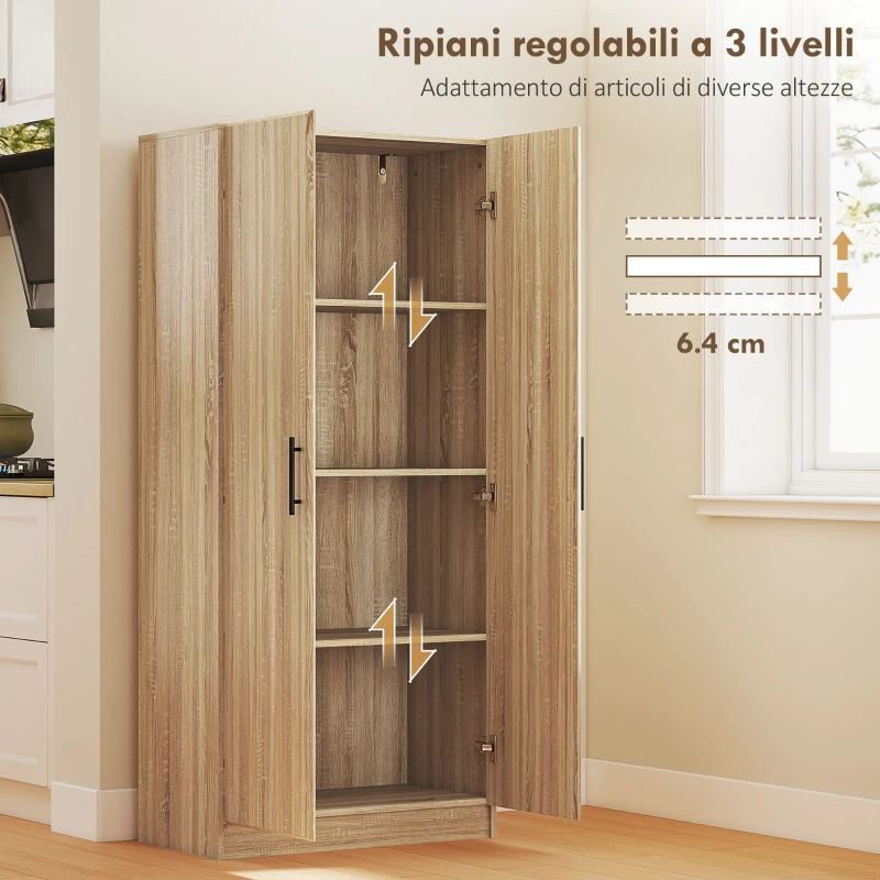 HOMCOM Credenza Cucina Moderna con 2 Ripiani Regolabili e Ante a Chiusura Ammortizzata, 75x40x165 cm, Legno