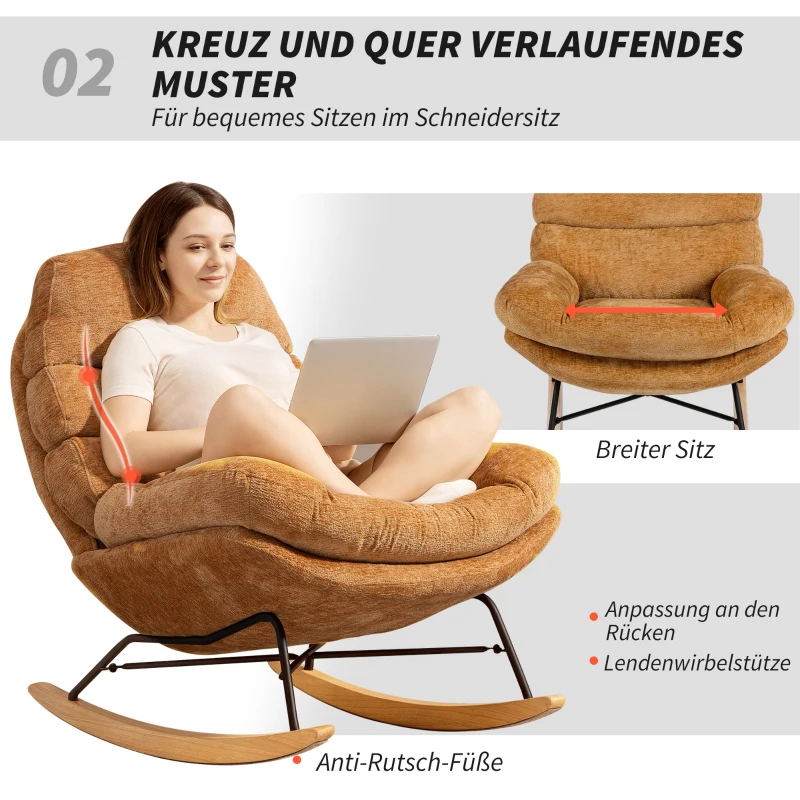 HOMCOM Gepolsterter Schaukelstuhl mit Stahlbeinen und Holzkufen, Gelb