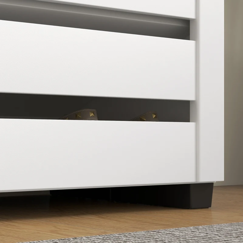 HOMCOM Mueble Zapatero de 5 Niveles con 4 Baldas Regulables y Puertas de Lamas, en Madera, 76x33Px98 cm, Blanco