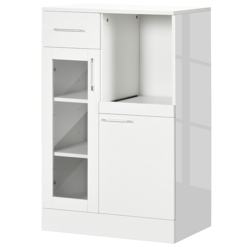HOMCOM Aparador moderno con armarios y cajón en madera y vidrio, 60x40x95cm, Blanco