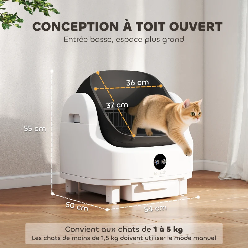 Pawhut Caixa de Areia Autolimpante para Gato Entrada Superior Isolamento de Odores/Proteção de Segurança Branco