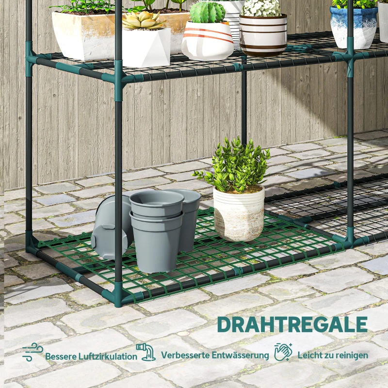 Outsunny 3-Etagen Pflanzenständer, 100 cm hoch Blumenständer mit Regalböden, mehrstöckig Stahl Dunkelgrün