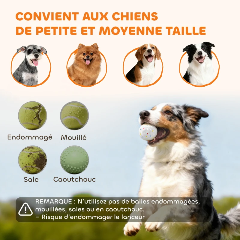 PawHut Lanceur de Balles Automatique avec 3 Balles en ETPU, 3 Réglages de Distance 6m/10m/14m, Intérieur et Extérieur, Vert