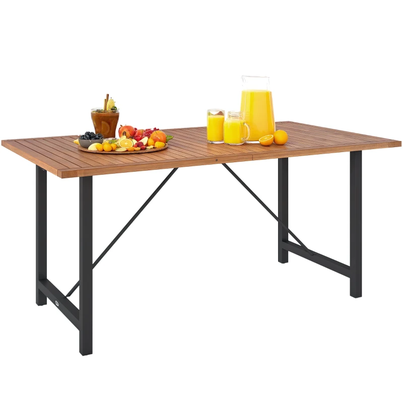 Outsunny Mesa de Jardín 160x90 cm en Madera de Acacia y Acero con Sobre de Lamas, Teca