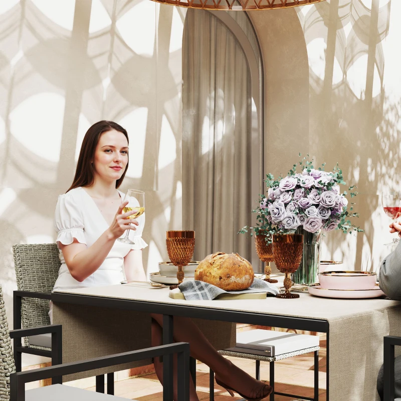 Outsunny Salón de jardín exterior de resina trenzada para 8 personas con cojines y tablero de vidrio templado, gris