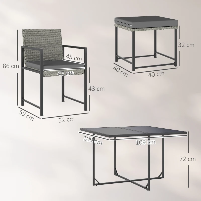 Outsunny Salón de jardín exterior de resina trenzada para 8 personas con cojines y tablero de vidrio templado, gris