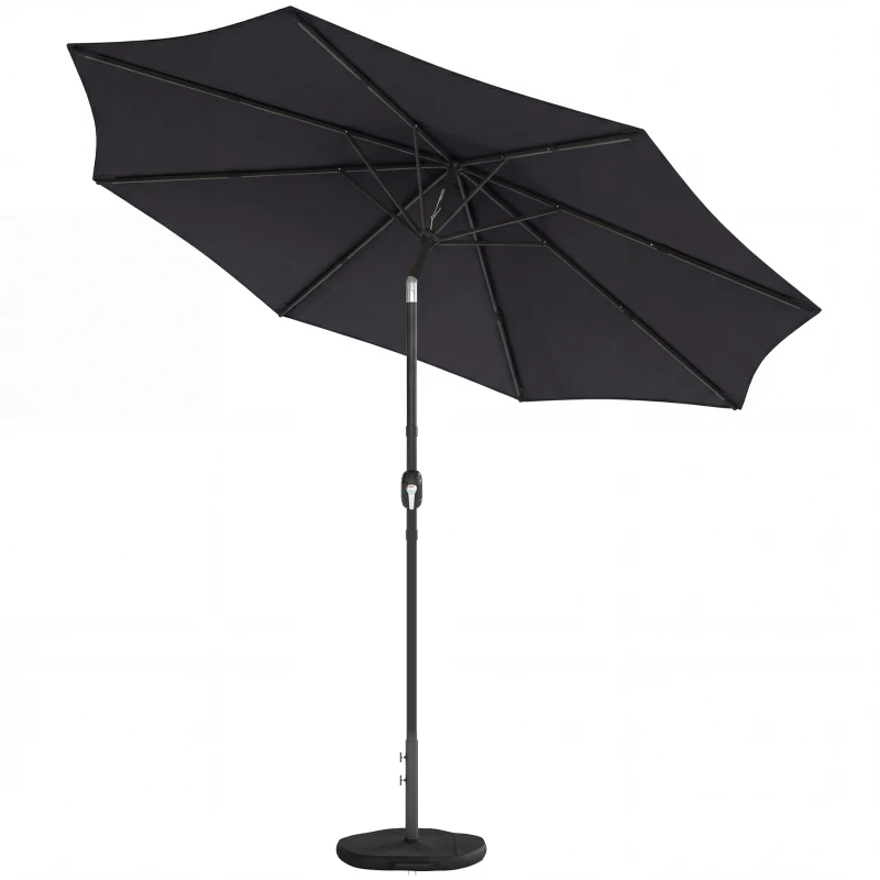 Outsunny 2.7 m Garden Parasol Umbrella with Cross Base and Sandbag, Retractable Ribs, Outdoor Table Market Umbrella, Black