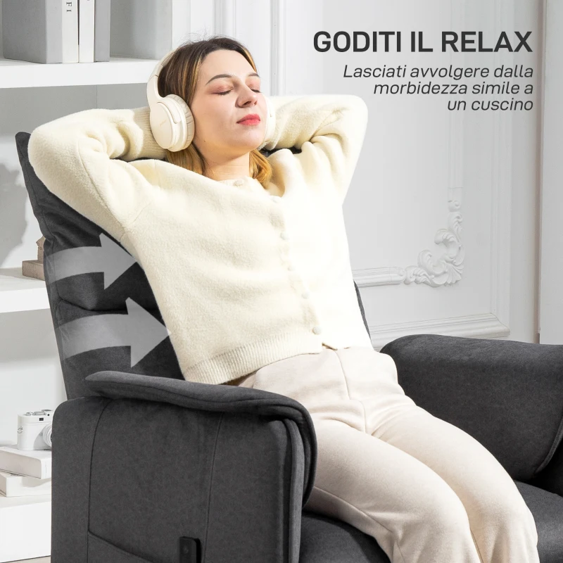 HOMCOM Sillón Reclinable Eléctrico con Control Remoto y Reposapiés, en Tejido Efecto Terciopelo, 80x83x104 cm, Negro