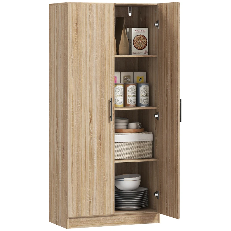 HOMCOM Credenza Cucina Moderna con 2 Ripiani Regolabili e Ante a Chiusura Ammortizzata, 75x40x165 cm, Legno