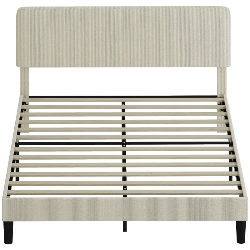 HOMCOM Somier 160x200 cm con Cabecero Ajustable Tapizado en Pana Láminas de Madera Fácil de Montar Gris Claro