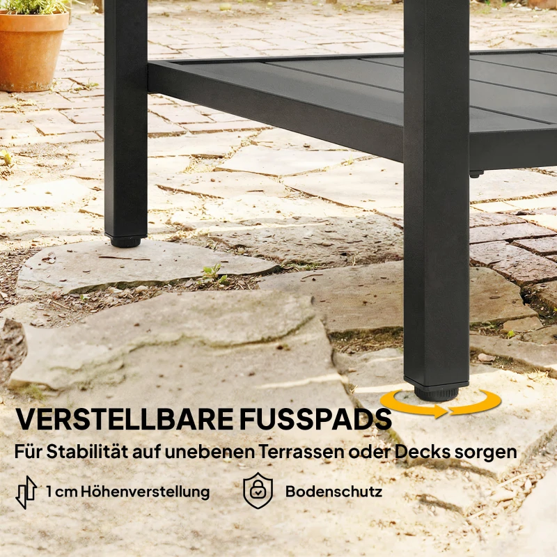 Outsunny Beistelltisch 45 x 45 cm wetterfest Gartentisch mit Lamellendesign Ablage verstellbaren Füßen 30kg Belastbar