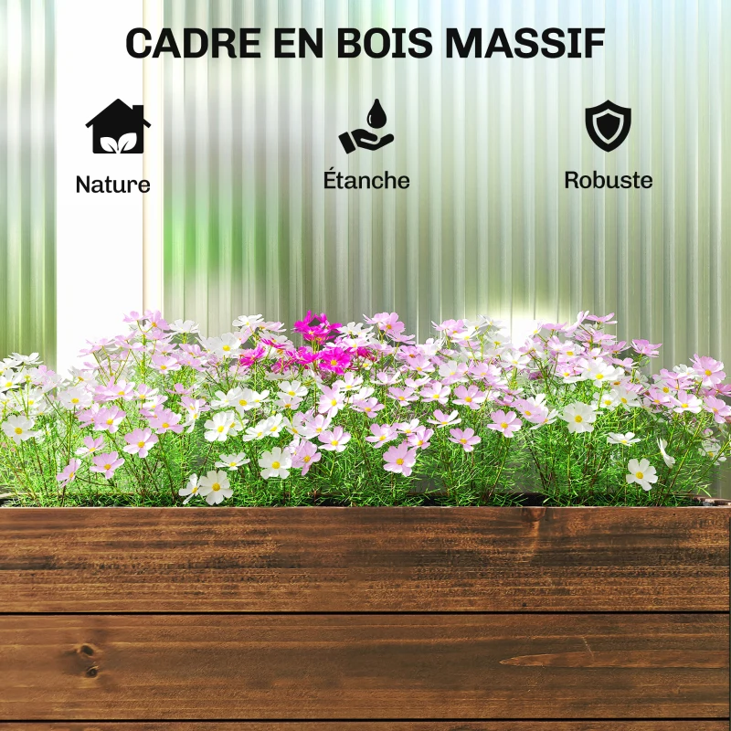 Outsunny Jardinière surélevée en bois avec roues, carré potager de jardin rectangulaire, 60 x 30 x 41 cm, marron