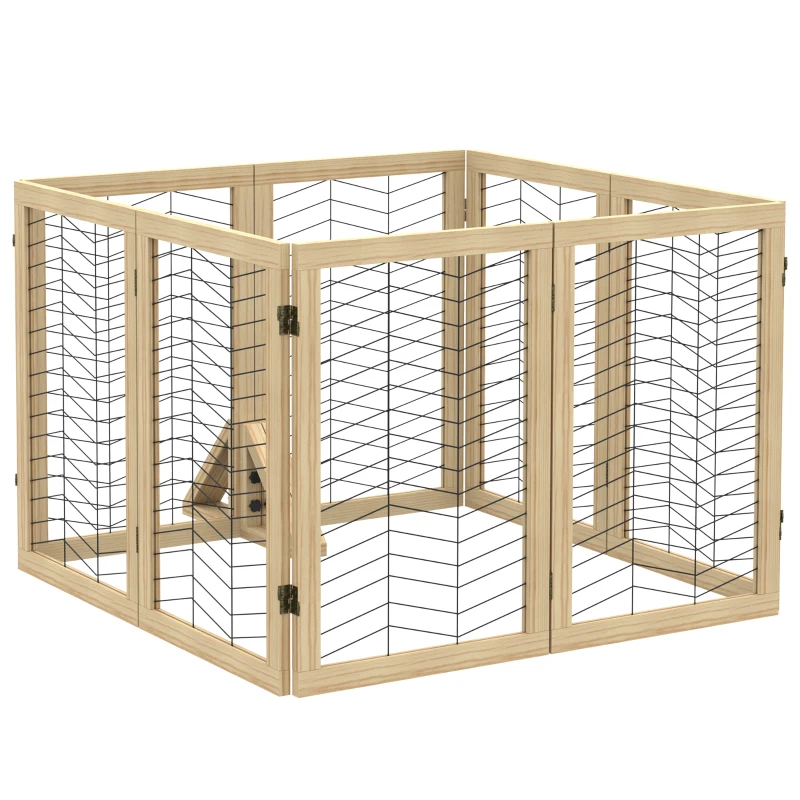 PawHut Barrera para perros, protector de escaleras, valla, plegable, madera de pino, 375 cm x 44 cm x 70 cm, madera natural