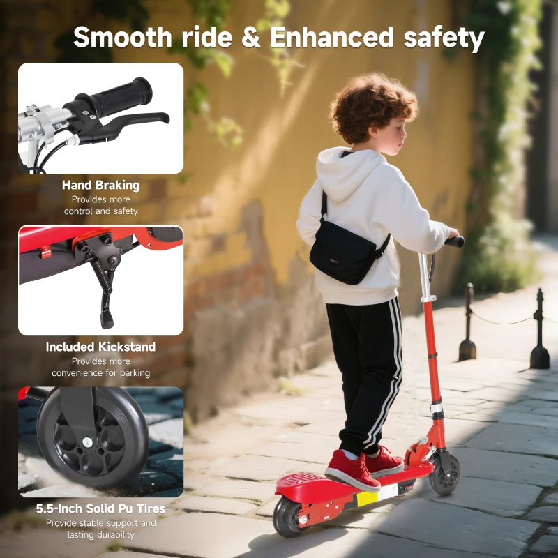 HOMCOM Folding Electric Scooter Rechargeable Kids Ride on 7-14 Age Red/Black