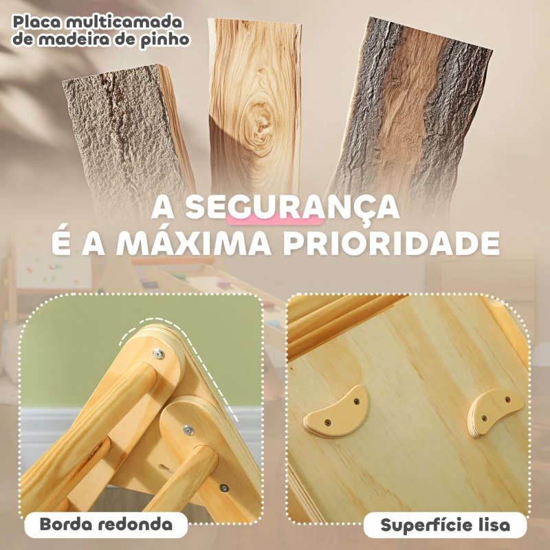 AIYAPLAY Triângulo de Escalada de Madeira 2 em 1 Escalada para Crianças de 18-48 Meses com Rampa para Deslizar ou Escalar 147x64,5x63 cm  Madeira