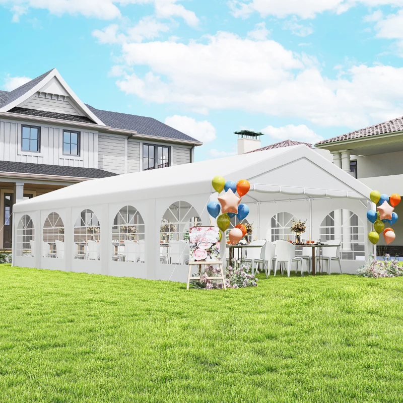 Outsunny Tenda de Recepção Toldo 5 Compartimentos Proteção UV40+ Estrutura Reforçada 10 Painéis Removíveis 5x10 m Branco