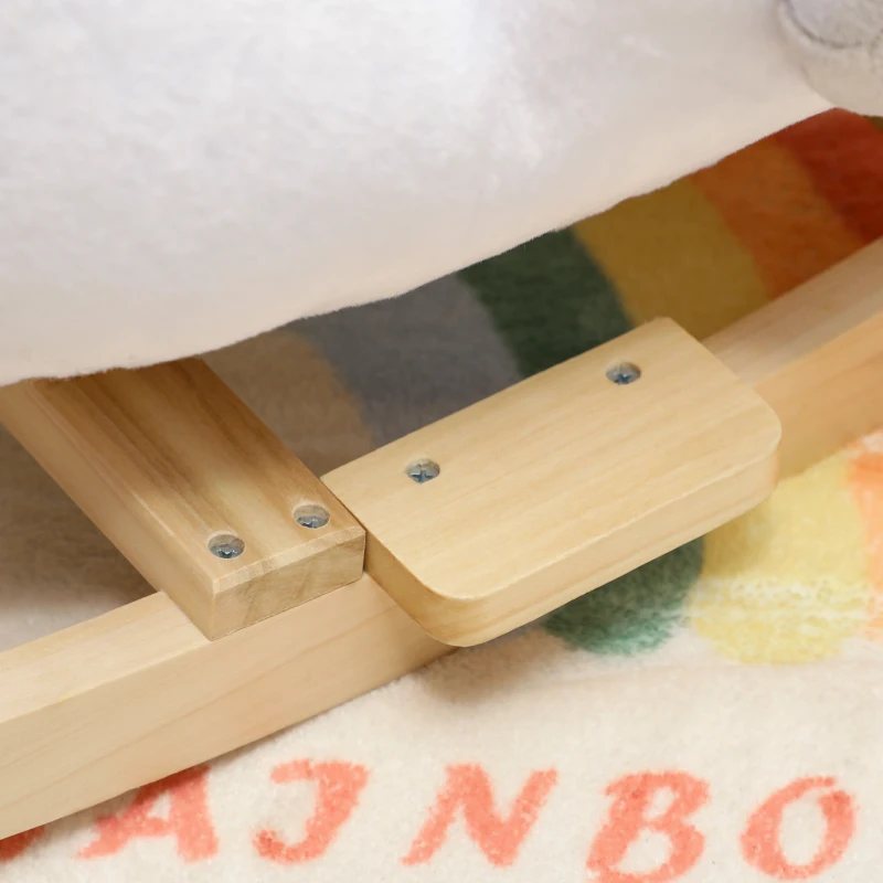 AIYAPLAY Mecedora cisne con canción de cuna, relleno suave, estructura de madera, para niños 1,5-3 años, 65x40x68 cm, Blanco