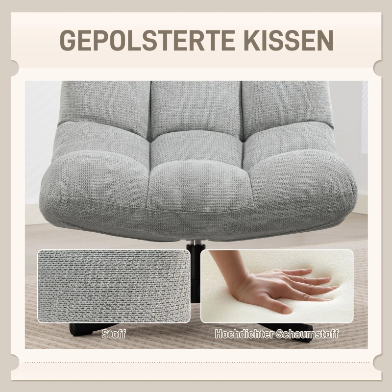 HOMCOM Sessel Drehbar Loungesessel mit Breiter Sitzfläche, wasserabweisend Chenille-Optik, gekreuzt Stahlbeine, Hellgrau