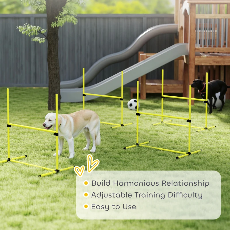 PawHut 4 Pieces Dog Agility Training Equipment, Adjustable Height Jumps Hurdle with Carrying Bag for Outdoor, Yellow