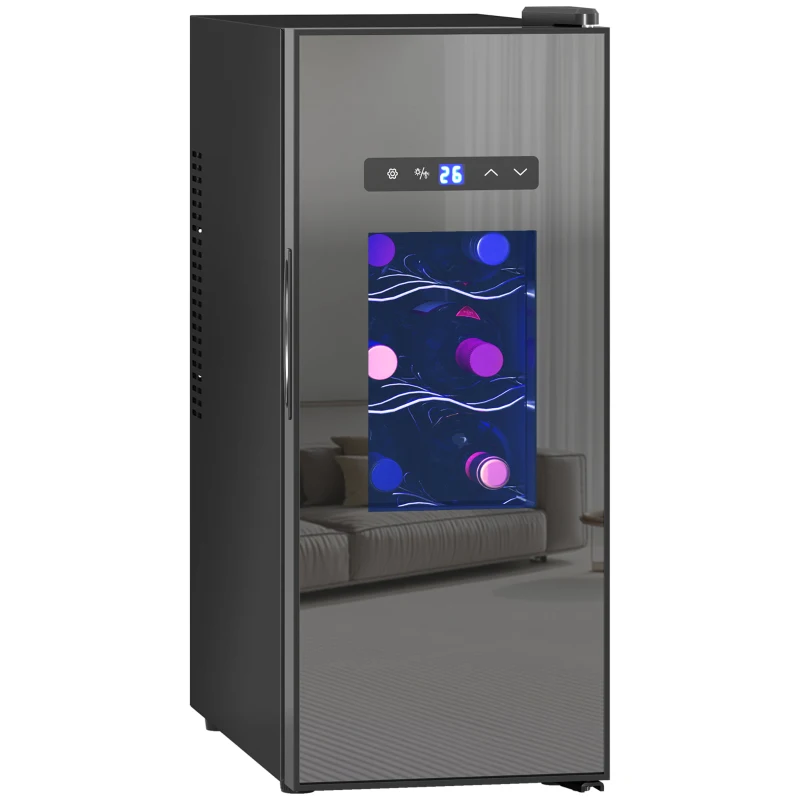 HOMCOM Vinoteca 12 botellas 30 L termoeléctrica doble y silenciosa con puerta de vidrio, LED, pantalla digital, negro