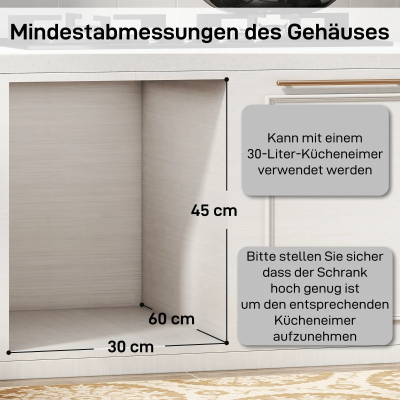 HOMCOM Ausziehbarer Mülleimer, Küchenmüllbehälter mit 2 herausnehmbaren Eimern, Griff, 30 Liter (20 L+10 L), Metall, Grau