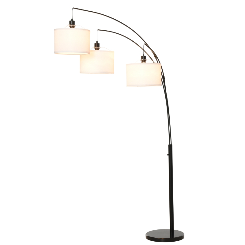 HOMCOM Lámpara de Pie 3 Luces y Brazos Flexibles Base de Mármol Altura 205cm