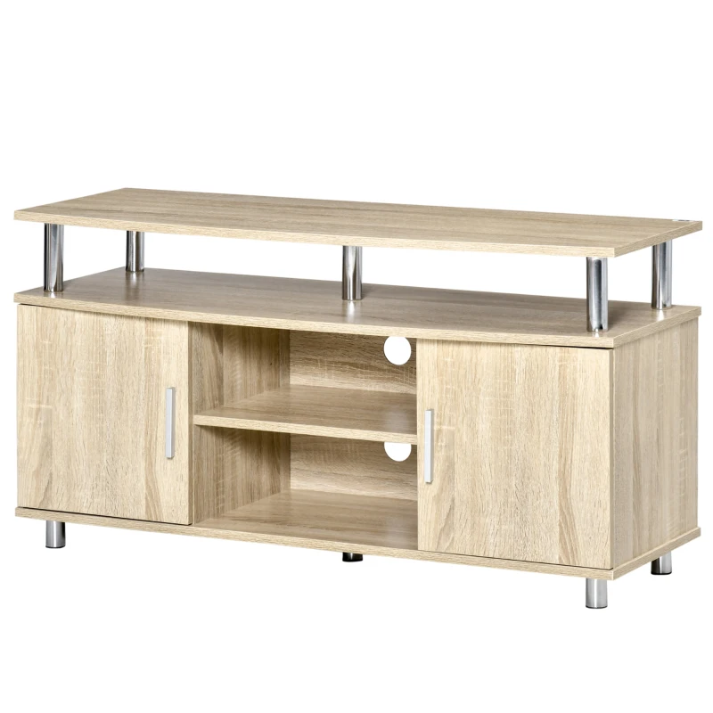 HOMCOM Mueble TV moderno con 2 estantes, orificios pasacables y 2 armarios en MDF 105x40x55cm - Roble