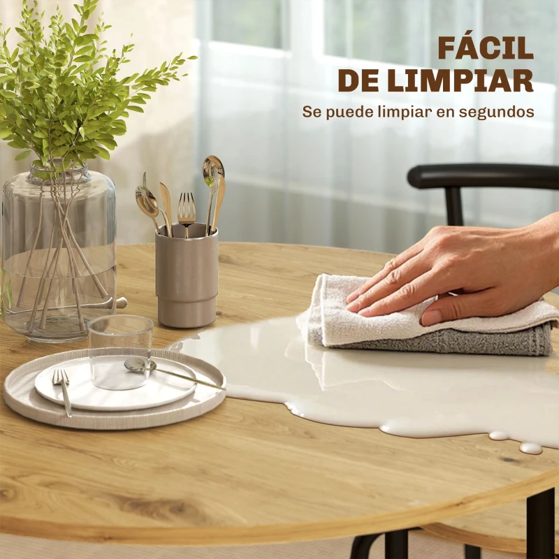 HOMCOM Juego de Mesa y 4 Sillas de Comedor Redonda Estilo Industrial Marco Metálico para Espacios Pequeños Salón Natural
