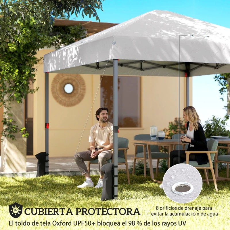 Outsunny Carpa Plegable Pop-up 3x3 m con 3 Paredes 2 Ventanas Altura Ajustable UPF50+ Bolsa Transporte y Sacos de Arena Blanco