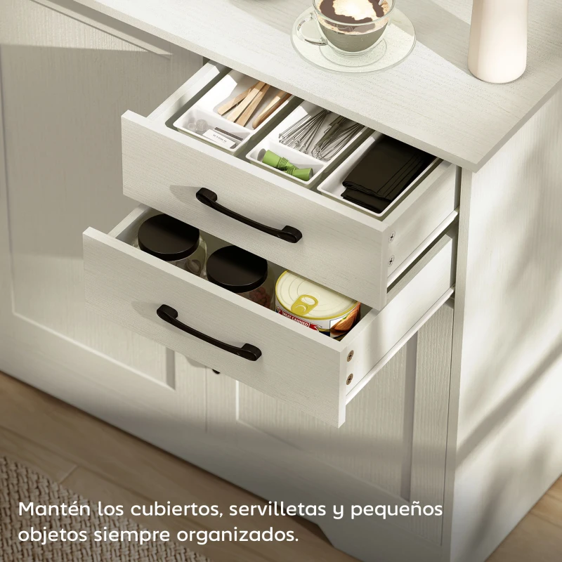 HOMCOM Aparador para Salón Moderno con 3 Puertas 2 Cajones Estante Ajustable para Comedor Entrada 120x38x79 cm Crema