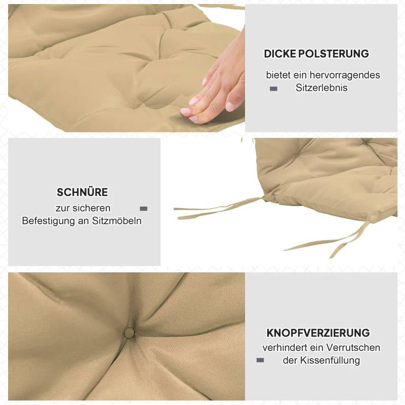 Outsunny 2er-Set Sitzkissen, 98 x 50 cm Stuhlkissen mit Bindebänder, Stoffbezug, 8cm dick Khaki