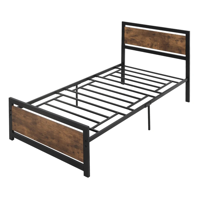 HOMCOM Estructura de Cama Individual en Madera y Acero con Lamas Estilo Industrial, 90x200cm