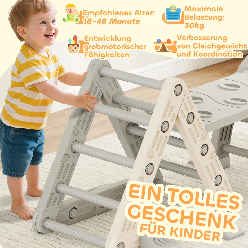 AIYAPLAY 5 in 1 Klettergerüst Montessori Indoor, Kletterdreieck mit Rutsche, Kletterbogen, doppelseitige Rampe, Spielplatz Indoor für Kinder 18-48 Monate, Grau+Weiß