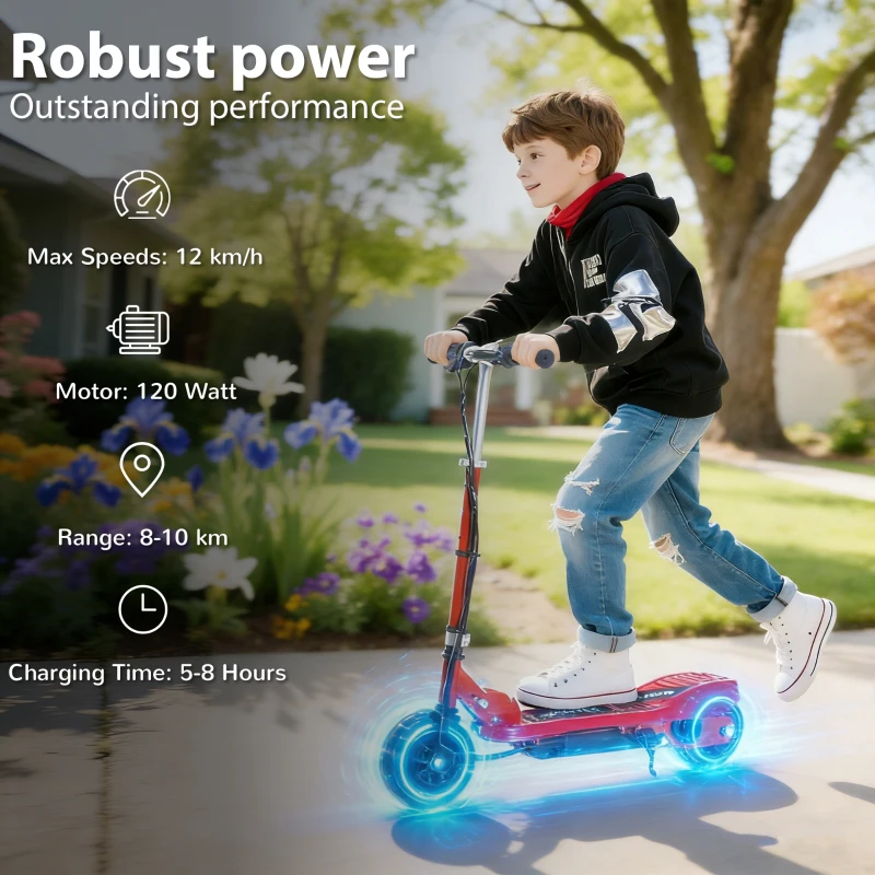 HOMCOM Folding Electric Scooter Rechargeable Kids Ride on 7-14 Age Red/Black