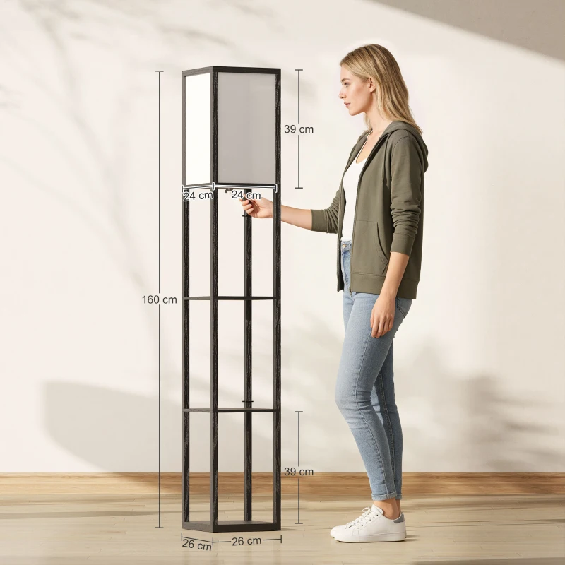 HOMCOM vloerlamp verlichting E27 tot 40 W met 3 planken voor woon-/slaapkamer hout(m-3)